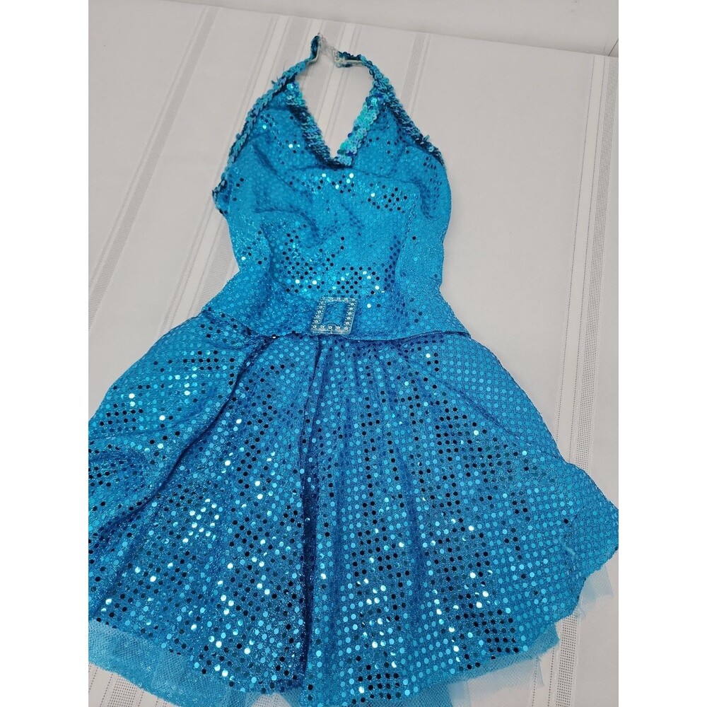 Curtain Call Dance Costume Tutu Size 10C Turquoise Sequins Halloween Cosplay